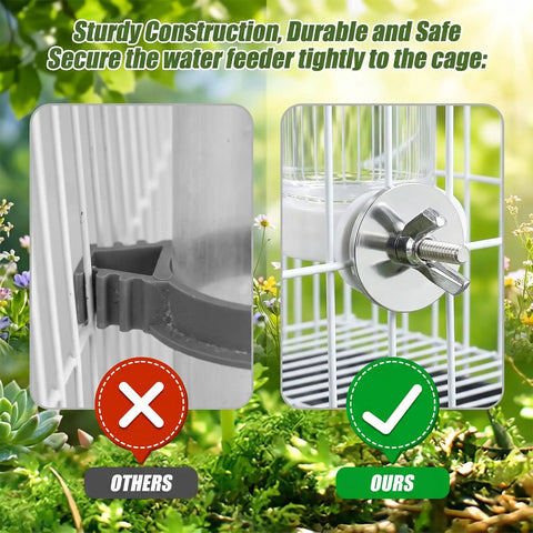 Comparison of Large Capacity Automatic Bird Water Dispenser For Cage With Spill Proof Design securing tightly with sturdy construction.