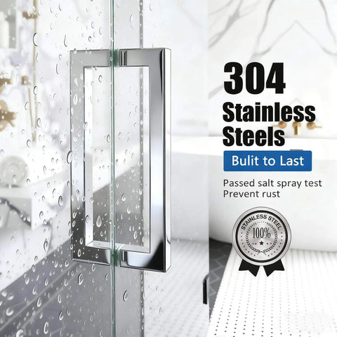 Back-To-Back Replacement Handles, 6 Inch Square Shower Door Pulls, Chrome Finish, 304 Stainless Steel, For Sliding Frameless Glass Doors