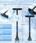 32 Inch Extendable Ice Scraper And Snow Brush For Cars And SUVs With 360 Degree Rotating Brush shown with extendable handle pole