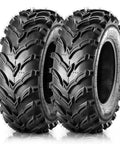 Set Of 2 25x8-12 ATV UTV Beefy Mud Trail Tires 6 Ply Tubeless For Off Road Adventures, Directional Tread, Shown Side by Side