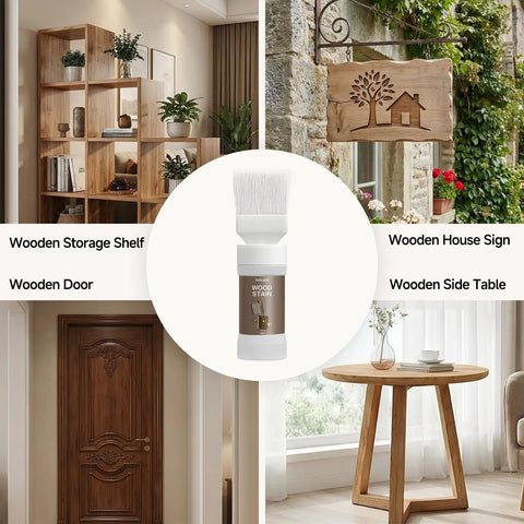 Red Oak All In One Wood Stain And Sealer With Integrated Dripless Brush Two Pack Of 10.6 Oz Cans used on various wooden items.