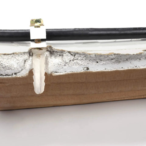 Ribbed Plastic Conical Wall Anchors And Cable Clips Set For Stucco Brick Concrete Drywall And Masonry Surfaces White in use on concrete