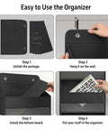 Steps to set up Over Door Organizer With Five Extra Large Pockets Heavy Duty Hanging Storage, shown hanging and holding items.
