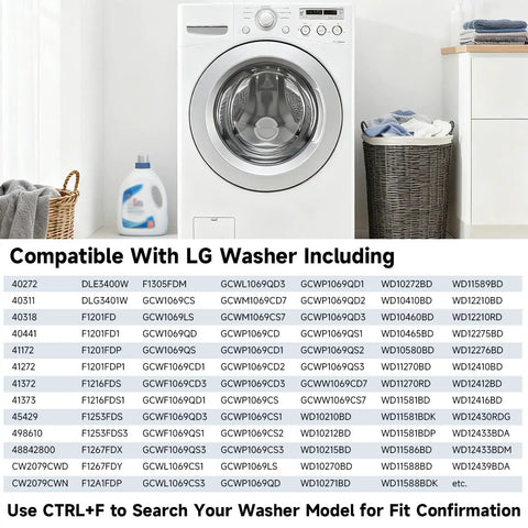 Front-load washer in laundry room, list of compatible LG models for LG Washer Door Seal Kit With Gasket Boot Clamp And Retaining Ring