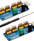 2-Pack PCA9685 16-Channel PWM Servo Driver Module for Arduino Robots, I2C Control, with screwdriver and components displayed