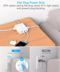 15 Foot Extension Cord With Flat Plug Surge Protector Power Strip Featuring Eight Widely Spaced Outlets And Four Fast Usb Charging Ports shown with flat plug design and smartphone charging.