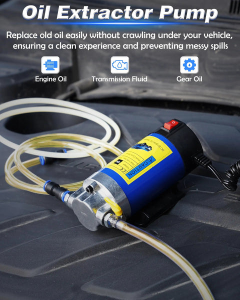 12V Electric Oil Extractor Pump With Slick Self Priming Flow For Grease Monkey Approved Engine Oil Drainage And Transmission Fluid Swaps To Keep Your Whip Purring On Cars Trucks Mowers And Boats Solid 100W Design on black surface