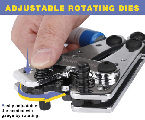 Heavy Duty Battery Cable Lug Crimping Tool With Interchangeable Dies detail of adjustable rotating dies for AWG 10 to 1