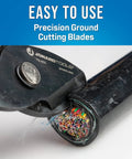 Tabbing Shear 8-1/2 Inch Pro Grade Tool With Precise Ground Blades cutting cable sheath close-up