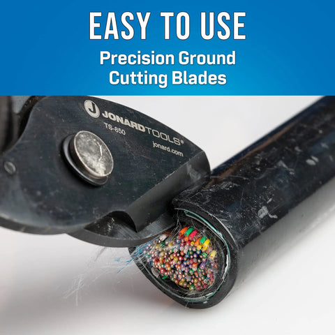 Tabbing Shear 8-1/2 Inch Pro Grade Tool With Precise Ground Blades cutting cable sheath close-up