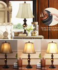 Two Pack Touch Control Traditional Table Lamps With Dual USB Ports, 3 Way Dimmable Bronze Finish Bell Shade Bedside Lighting Set