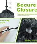 Six Pack Golf Ball Mesh Bags With Drawstrings For Easy Storage And Travel, close-up of drawstring closure and buckle mechanism