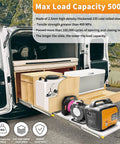 Heavy Duty 48 Inch Drawer Slides With Lock 1 Pair Side Mount Full Extension Ball Bearing Rails 500 Lb Load Capacity loaded in a van with equipment.