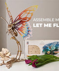 Butterfly 3D Wooden Puzzle Kit For Adults And Teens, Laser Cut Mechanical Model, Easy To Assemble Home Decor, Chill Out Wooden Craft For Relaxation And Mindful Fun. Assembled wooden butterfly display, 22.8 in tall