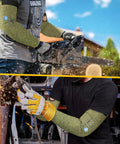Core Arm Protection Sleeves S081 ANSI A5 cut resistant with thumbhole, used for chainsaw and welding tasks, 2 pairs displayed