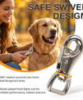 Labeumela 2-pack heavy-duty bull snap hooks with eye bolts; nickel-plated steel, 360° swivel, shown on a leash