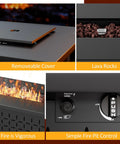 43 Inch Outdoor Gas Fire Pit Table With 50000 BTU Propane Heat Includes Lid And Lava Rock Rectangular Steel Patio Heater