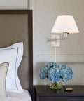 Set Of 2 15-Inch Sleek Modern Swing Arm Wall Sconces With White Empire Fabric Shades, 2-In-1 Plug-In Or Hardwired