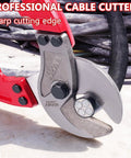 Professional Heavy Duty Cable Cutters 14 Inch Wire Snips Built Like A Tank Using Premium Chrome Vanadium Steel Cuts Thick Copper And Aluminum Core Cables No Sweat Required Bright Red Finish, sharp cutting edge on thick cables.