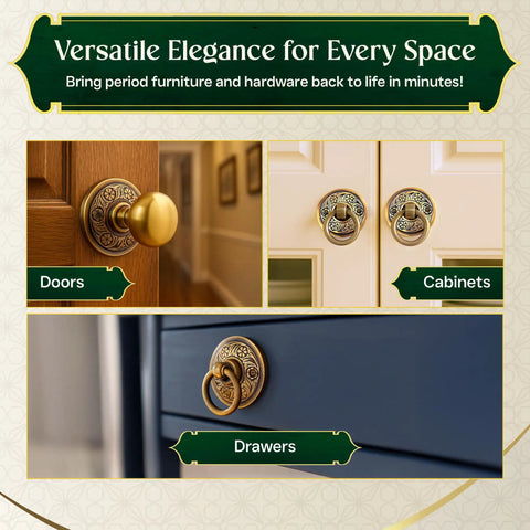 Antique Brass Door Knob Rosette Pair, 2.38 Inch Solid Brass Decorative Escutcheon Plates for interior doors and cabinets