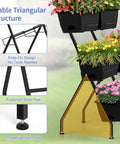 Vertical Raised Garden Bed With Six Planter Boxes, Freestanding Metal Frame, Elevate Your Herb Garden With Water Drainage, Patio Ready For Balcony Or Backyard, Black side view showing stable triangular structure and details.