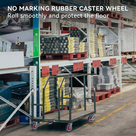 Smooth Rolling Five Inch Cart Wheels Replacement Kit Contains Five Sixteen Inch Axle Silent Rubber Caster Treads Built Tough for secure cart mobility.
