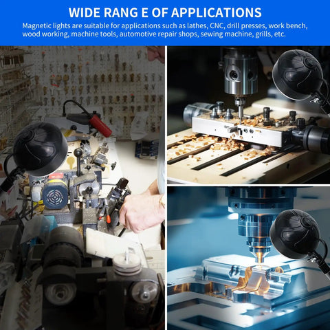 Magnetic 2000 Lumen LED Work Light With Flexible Base illuminating lathe and CNC workbench setups for precise mechanical tasks.