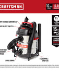 10 Gallon Wet Dry Shop Vacuum With 6.0 Peak HP Motor Stainless steel drum portable vacuum with hose and attachments