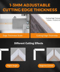 1-3mm adjustable edge thickness scale and cutting effects for Heavy Duty Electric Tile Angle Cutting Machine With 43 Degree Chamfering Guide For Ceramic Tiles Smooth Bevel Cuts No Sweat For Weekend Warriors And Pros.