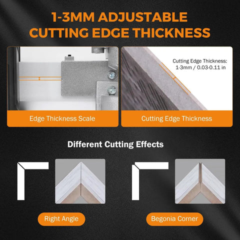 1-3mm adjustable edge thickness scale and cutting effects for Heavy Duty Electric Tile Angle Cutting Machine With 43 Degree Chamfering Guide For Ceramic Tiles Smooth Bevel Cuts No Sweat For Weekend Warriors And Pros.