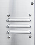 Stainless steel exterior close-up with grooves and screws of Built Tough Commercial Chamber Vacuum Sealer for food storage.