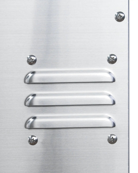 Stainless steel exterior close-up with grooves and screws of Built Tough Commercial Chamber Vacuum Sealer for food storage.