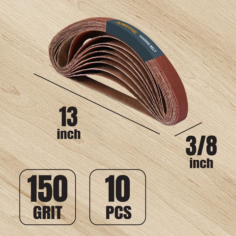 Three Eighths Inch By Thirteen Inch Sanding Belts Ten Pack 150 Grit Aluminum Oxide Belts For Air Belt And Band File Sander