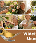 Various people using Two Piece Garden Pruning Shears Set With Pro Grade SK5 Blade Pruner And Precision Garden Scissors outdoors.