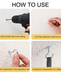 How to install 4 Corner Black Bed Canopy Curtains With Mosquito Net For Single Twin Full Size Beds, step-by-step ceiling setup.