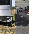 Heavy Duty 35 Inch Black Powder Coated Steel Truck Tool Box With Waterproof Drip Lid And Secure Lock for use on trailers and vehicles.