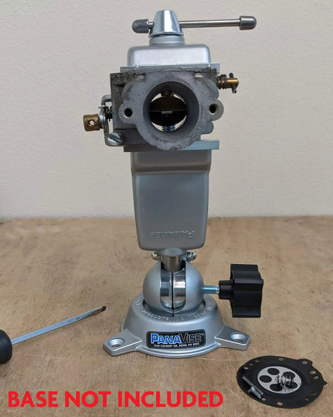 Low Profile Vise Head With Beefy Steel Jaws And Tilt Turn Rotate Tech on workbench, base not included
