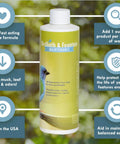 Fast Acting Enzyme Based Bird Bath and Fountain Cleaner 8 Oz Bottle with information on enzyme formula and water treatment benefits