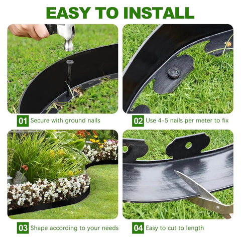 33 Foot Landscape Edging Kit With 50 Stakes 4 Inch Tall Flexible No Dig Plastic Lawn Border installation steps