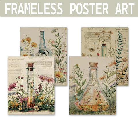 Essential Science Posters For The Classroom Set Of 4 8x10 Unframed Wall Art with botanical and beaker designs for high school decor.
