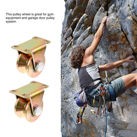 Heavy Duty V Type Groove Rail Door Pulley Block Two Pack With Steel Single Wheel Sliding Track Roller shown with a climber