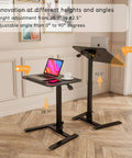 Mobile Folding Desk With Pneumatic Sit Stand No Tools Needed Setup Hassle Free 25 Inch Portable Laptop Desk Height Adjustable 29-42 Inches Rolling Desk With Hidden Wheels Tilt Top 0-90 Degrees for Office