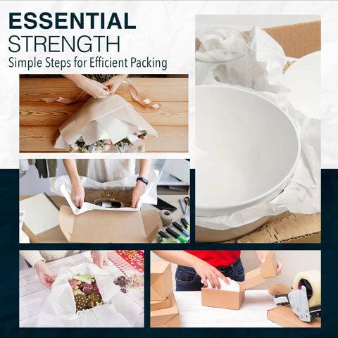 Steps to efficiently pack with 13 By 12 Inch White Packing Paper Sheets, 100 Count, Small Wrapping Paper for Moving and Shipping.