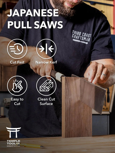Pro Grade Japanese Pull Saw With Dual Rip And Crosscut Blades That Deliver Hella Sharp Cuts Through Dovetails Tenon Joints And Rough Lumber Without Any Fuss Or Snags Along The Way, cutting through wood.