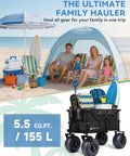 Beach Wagon With 12 Inch Balloon Wheels And Upgraded PU Tires, Collapsible 500Lb Capacity Sand Cart on beach with family tent