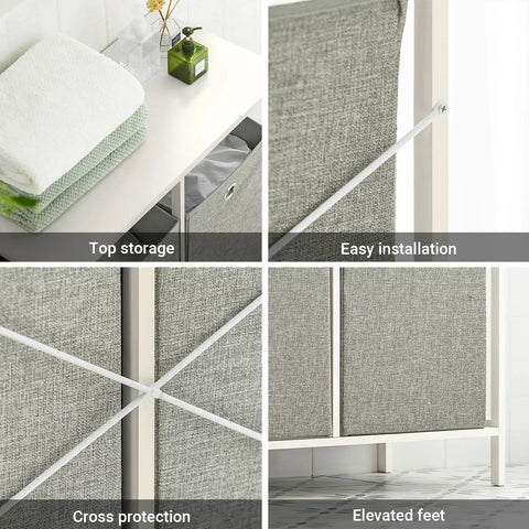 Four views of Two Removable Laundry Bags Laundry Sorter With Shelf For Bedroom Bathroom And Laundry Room No Fuss Storage Hamper