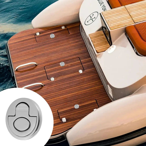 Hidden Cabinet Pulls 2 Inch Flush Ring Handles In 316 Stainless Steel Recessed Mount Rust-Resistant And Marine-Grade Build 1.26 Inch Hole Spacing Premium Durable Hardware For Cabinets And Drawers installed on boat deck