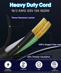 Close-up of Outdoor Power Extension Cord 30 Ft 16 AWG 3 Prong Grounded Heavy Duty Weatherproof Cable, showing copper wires and insulation