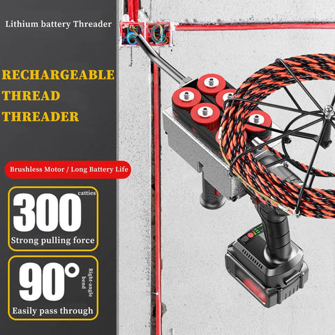 Gwthixion Cordless Electrician Wire Puller With Dual Lithium Batteries For Automatic Cable Tuggering And Wall Threading Up To 15 Meters, showcasing rechargeable thread threader in use.