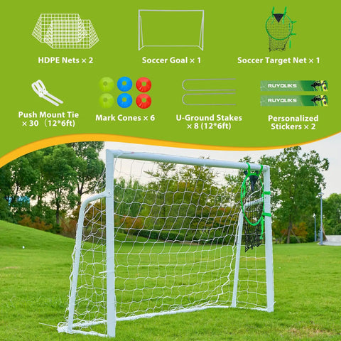 Heavy Duty Backyard Soccer Goals Kit 12x6, 8x6 And 6x4 Ft with 2 Inch Powder Coated Galvanized Steel Frame, nets, accessories